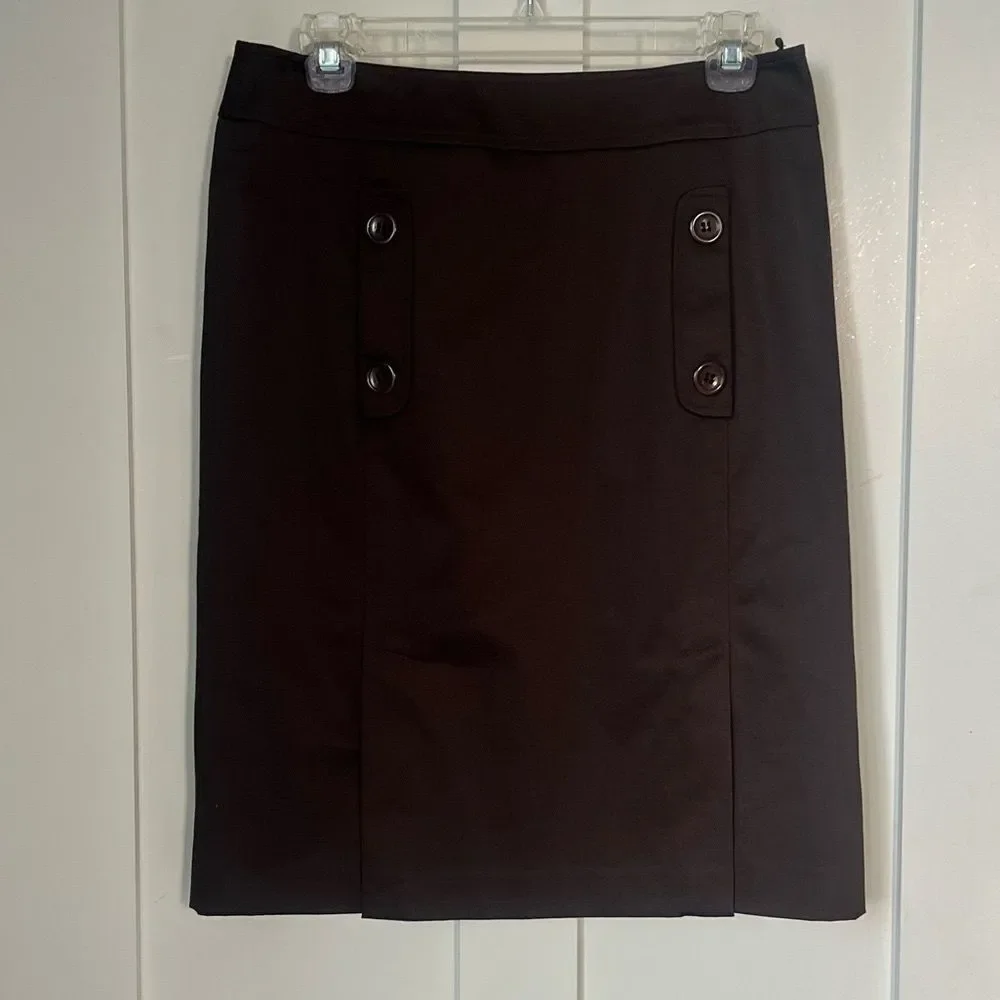 LaFayette 148 Chocolate Brown Knee Length Lined Career Cotton Blend Fall Skirt 4
